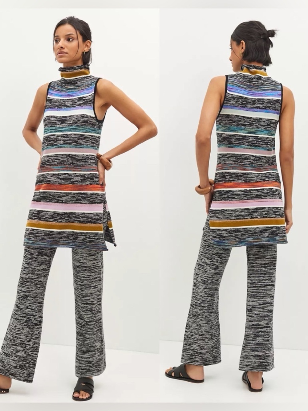 Anthropologie Maeve Striped Knit Tunic and Wide Leg Sweater Trouser Set